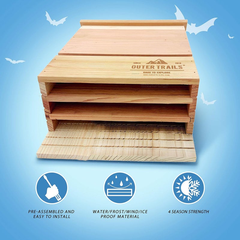 Outer Trails Bat House Outdoor Bat Habitat, Natural Cedar Wood, 3 Chamber - Image 3